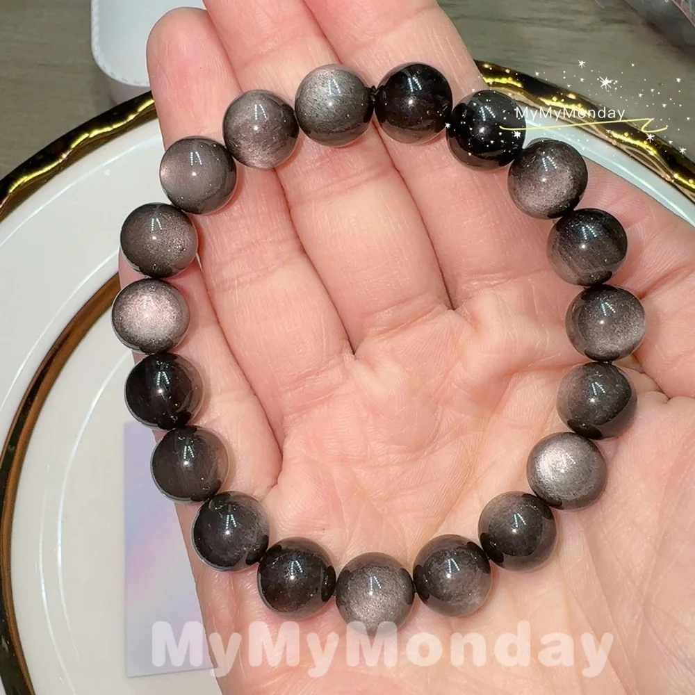 Silver Obsidian Bracelet 10mm
